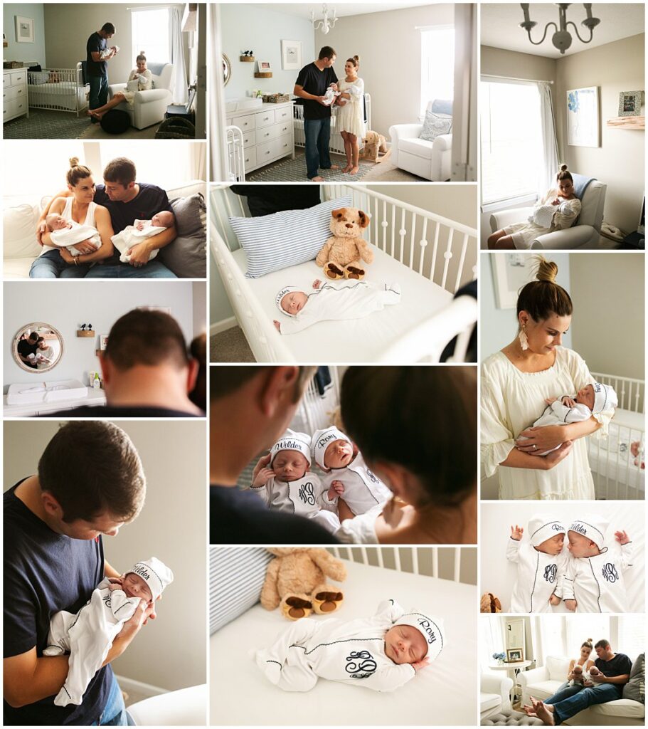 Lifestyle in-home newborn twin session in the nursery